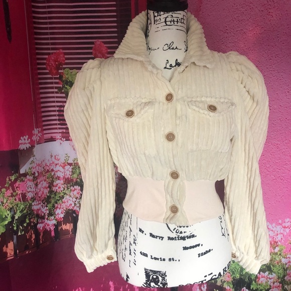 Corduroy jacket sweater bomber pocket ivory cream button womens - Picture 3 of 11